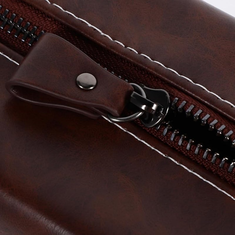 حقيبة أدوات سفر من الجلد البولي يوريثان الأسود الكلاسيكي، سعة كبيرة، منظم محمول للرجال - Image 4